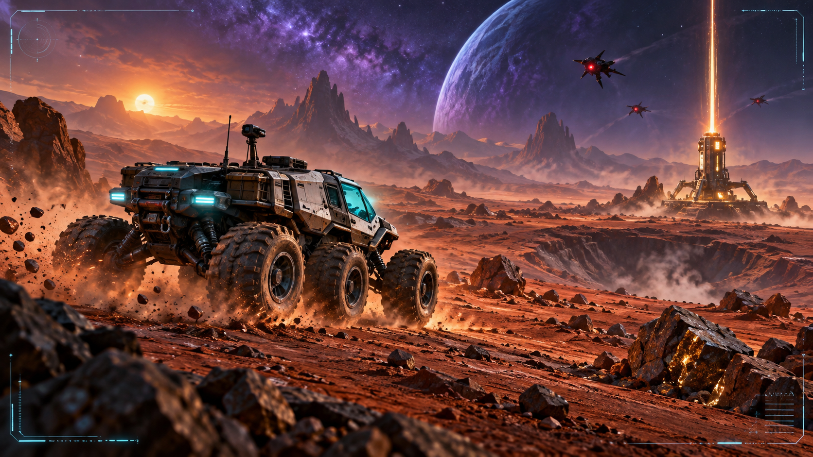 Tibertron Space Buggy V2 rover on an alien planet